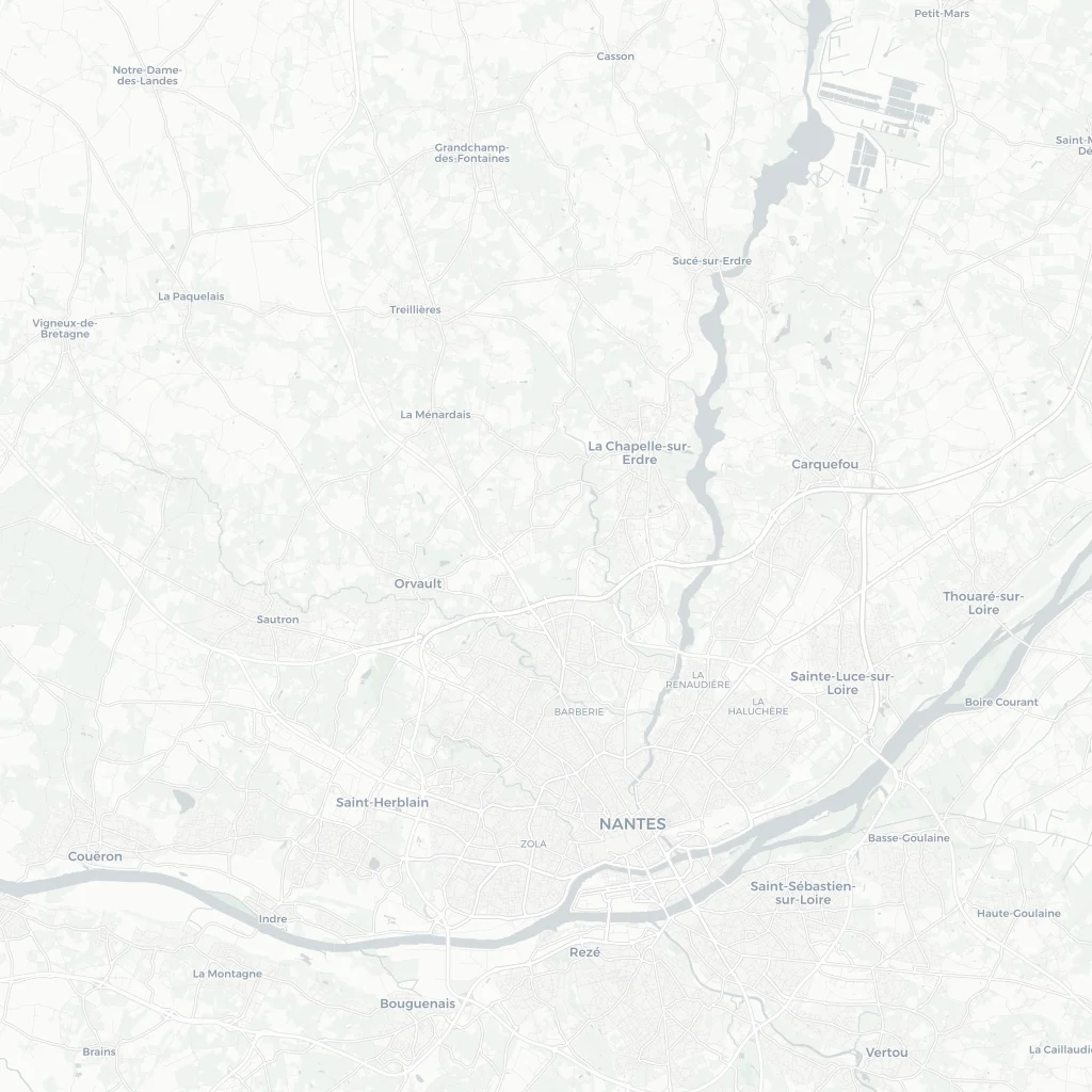 Carte de Nantes avec des offres d’emploi autour du centre